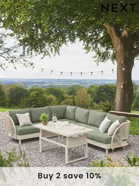 Green Boucle Genoa Outdoor Garden Corner Sofa and Table Set (E39998) | €2,325