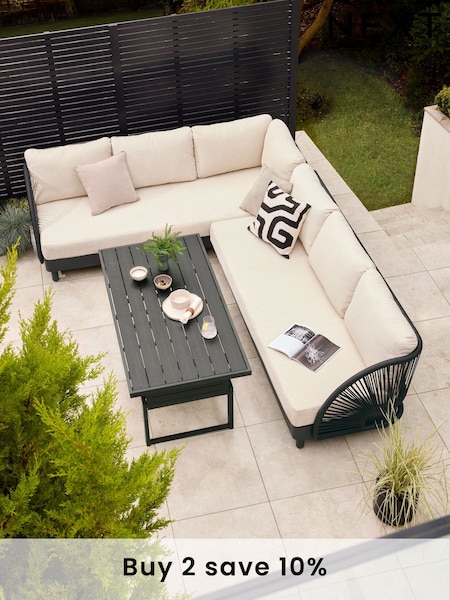 Natural Boucle Genoa Outdoor Garden Corner Sofa and Table Set (E40001) | €2,325