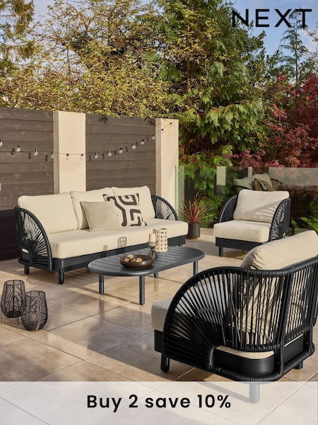 Natural Boucle Genoa 5 Seater Garden Sofa Chairs and Table Lounge Set (E40003) | €1,975