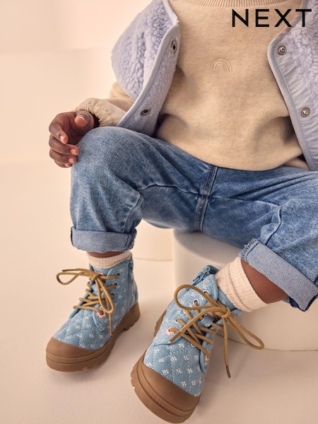 Denim Blue Print Chunky Boots (E40067) | AED142 - AED163