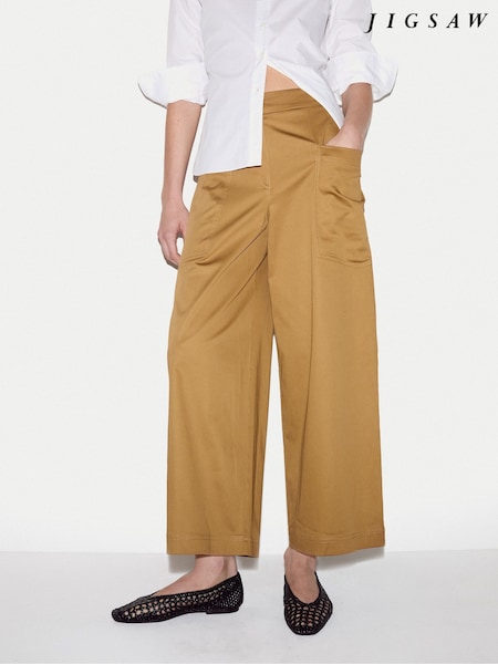 Brun - Pantalon taille haute en coton Jigsaw