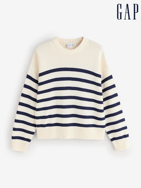 White/Navy Stripe - Gap Relaxed Crew Neck Jumper