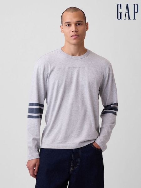 Grey - Regular Gap Heavyweight Varsity Long Sleeve T-shirt