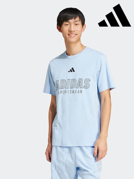 adidas Blue House of Tiro Linear 100% Cotton Graphic Print T-Shirt (E40259) | R$ 195