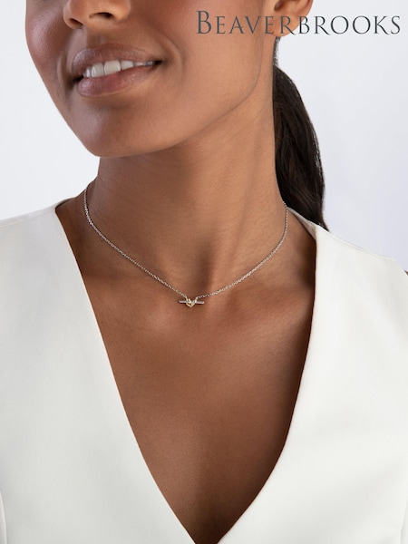 Gold - Beaverbrooks Silver And Yellow Plated Cubic Zirconia Knot T-bar Necklace