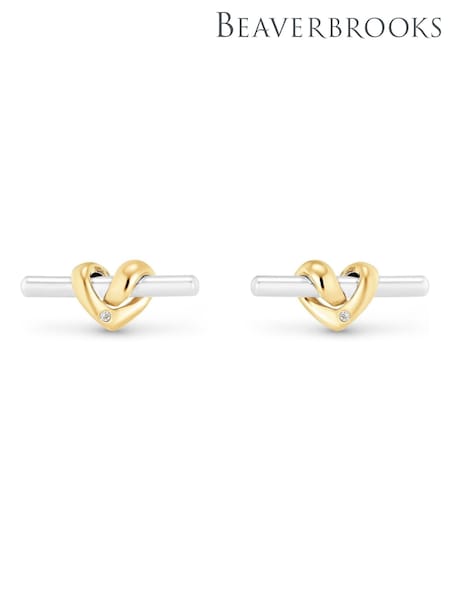 Or - Beaverbrooks Plated Silver And Yellow Cubic Zirconia Knot T-bar Stud Earrings