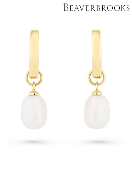 Gold - Beaverbrooks Plated Yellow Freshwater Pearl Hoop Drop Earrings
