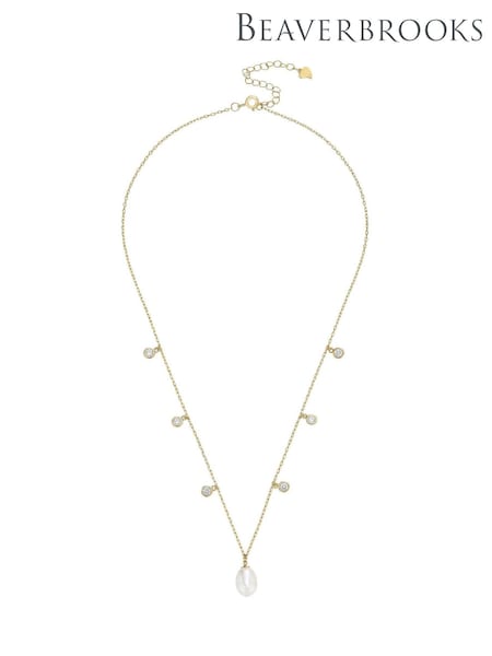 Yellow - Beaverbrooks Gold Plated Freshwater Pearl Cubic Zirconia Necklace