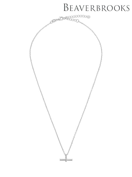 Sterling Silver - Beaverbrooks Cubic Zirconia T-bar Necklace