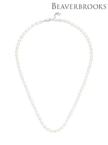 Silver Tone - Beaverbrooks Rice Pearl Necklace