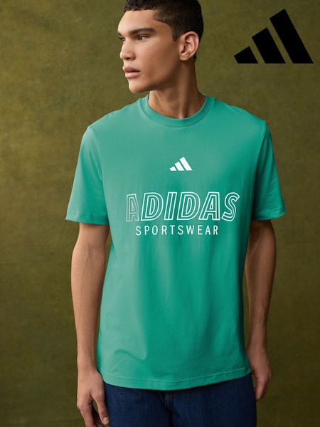 adidas Green House of Tiro Linear 100% Cotton Graphic Print T-Shirt (E40432) | €27