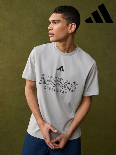 adidas Grey House of Tiro Linear 100% Cotton Graphic Print T-Shirt (E40439) | €26