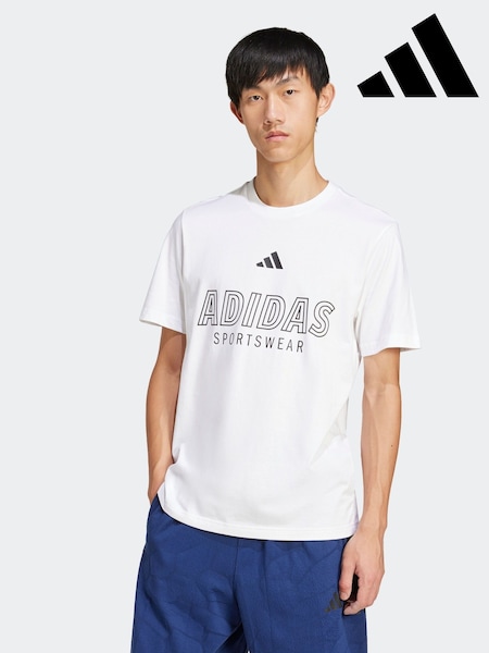 adidas White House of Tiro Linear 100% Cotton Graphic Print T-Shirt (E40443) | R$ 195