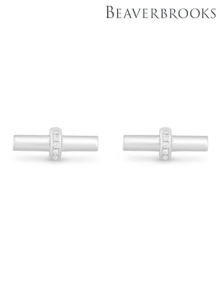 Silver Tone - Beaverbrooks Cubic Zirconia T-bar Stud Earrings