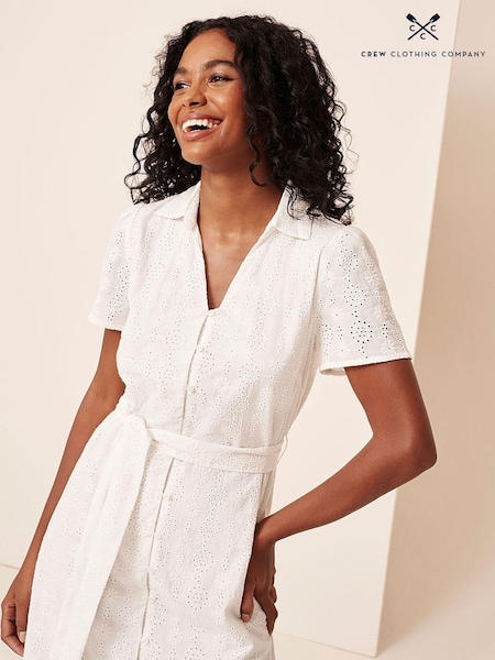 Crew Clothing White Broderie Shirt Dress (E40484) | €59