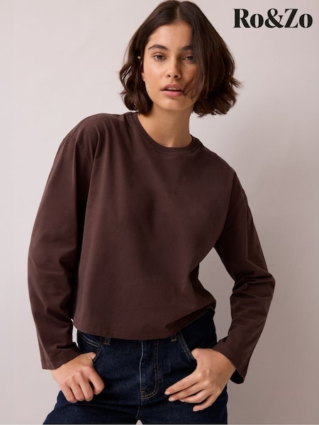 Marrón - Ro&zo Long Sleeve Cotton T-shirt