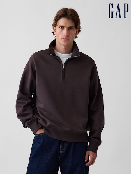 Brown - Regular Gap Heavyweight Oversized Quarter-zip Pullover Sweatshirt