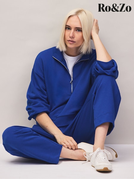 Blue - Ro&zo Cotton Blend Half Zip Sweatshirt