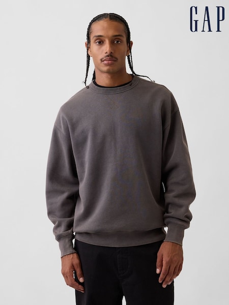 Anthrazit - Regular Gap Boxy Washed-fleece Crew Neck Sweatshirt