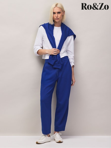 Blue - Ro&zo Cotton Blend Barrel Leg Joggers