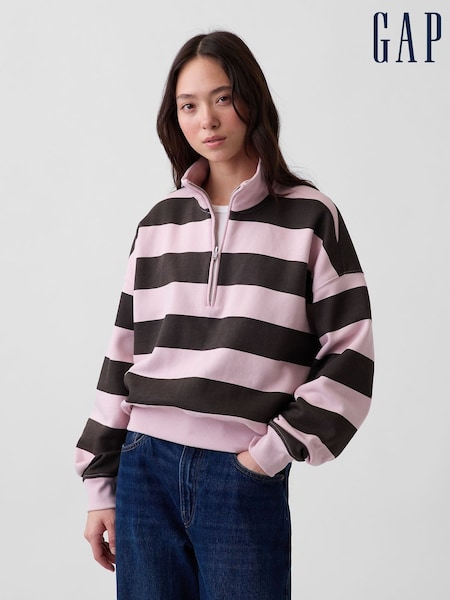 Pink/Brown Stripe - Gap Vintage Soft Oversized Half-zip Wedge Pullover