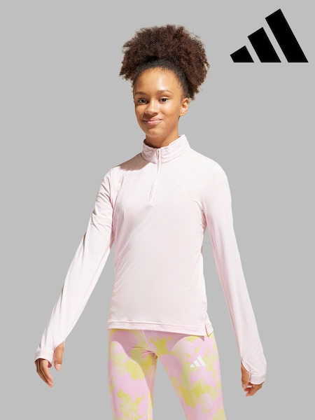 adidas Pink Pink All Sports Favorite Quarter Zip Long Sleeve T-Shirt (E40539) | AED163