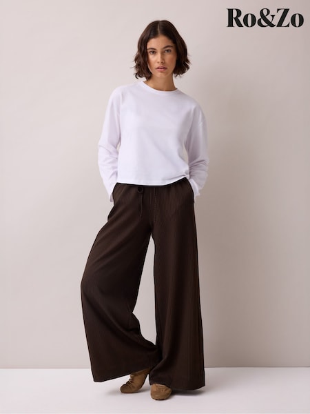 Brown - Ro&zo Pinstripe Wide Leg Joggers