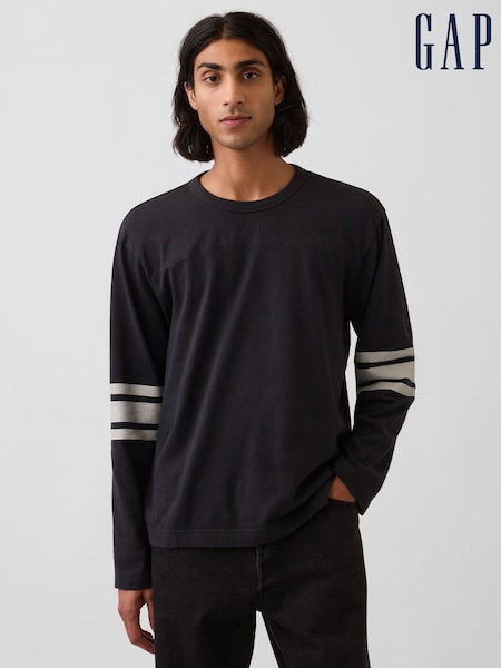 Melns - Regular Gap Heavyweight Varsity Long Sleeve T-shirt