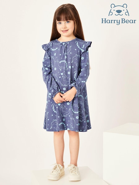 Harry Bear Blue Dinosaur Long Sleeve Dress (E40606) | €7.50