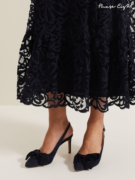 Phase Eight Blue Suede Pointed Bow Slingbacks (E40621) | 589 QAR