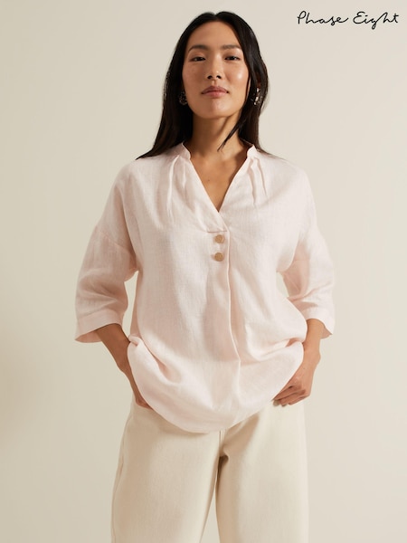 Phase Eight Pink Posie Button Front 100% Linen Shirt (E40624) | €50