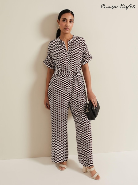 Phase Eight Black Petite Geo Andra Tie Waist Jumpsuit (E40627) | 245 QAR