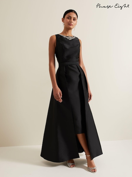 Phase Eight Black Yisanne Black Satin Embelished Dress (E40629) | 814 QAR