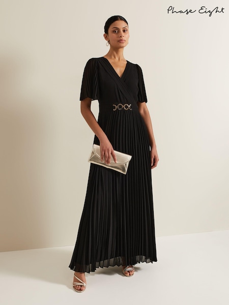 Phase Eight Black Yasmina Pleated Maxi Dress (E40630) | €152