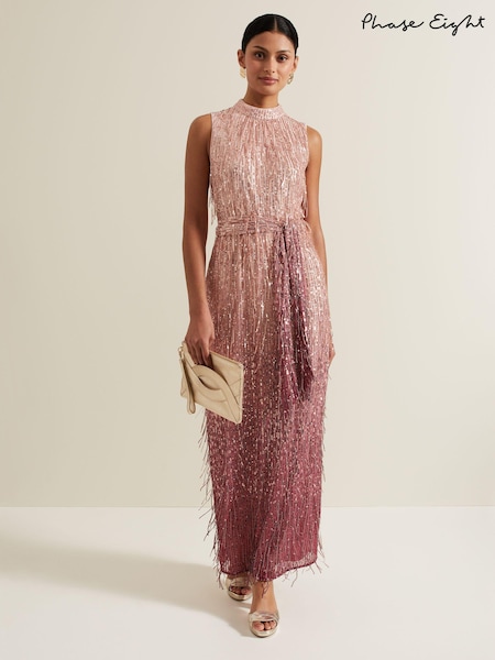 Phase Eight Pink Becka Fringe Sequin Maxi Dress (E40632) | 793 QAR