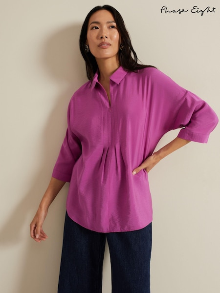 Phase Eight Pink Cynthia Pleat Zip Front Shirt (E40642) | €53