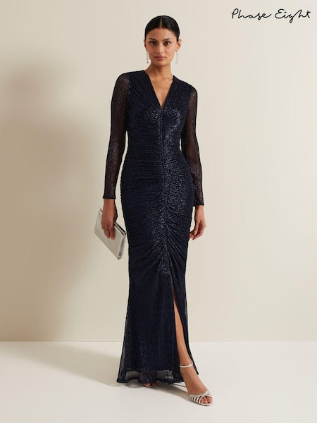 Phase Eight Blue Shannia Ruched Shimmer Maxi Dress (E40645) | 585 QAR