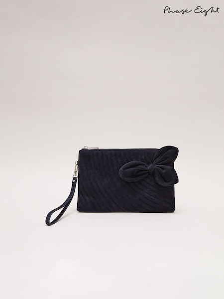 Phase Eight Blue Suede Structured Bow Clutch Bag (E40647) | €112