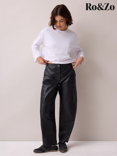 Қара - Ro&zo Leather Barrel Leg Trousers