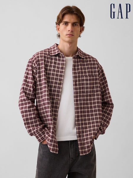 Burgundy Check - Regular Gap Relaxed Flannel Shirt