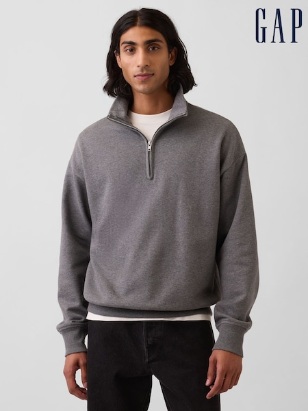 Dark Grey - Regular Gap Heavyweight Oversized Quarter-zip Pullover Sweatshirt