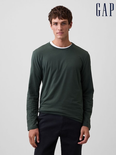 Dark Green - Regular Gap Everyday Soft Raglan Long Sleeve T-shirt