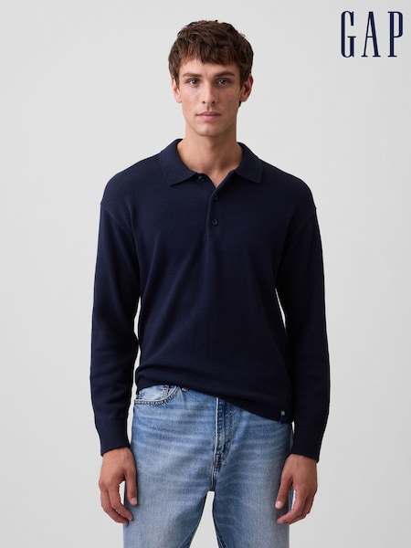 Navy - Regular Gap Relaxed Polo Jumper