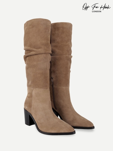 Brown - Off The Hook Muswell Suede Slouchy Knee High Block Heel Boots