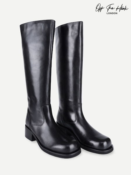 Black - Off The Hook Helia Leather Knee High Block Heel Boots