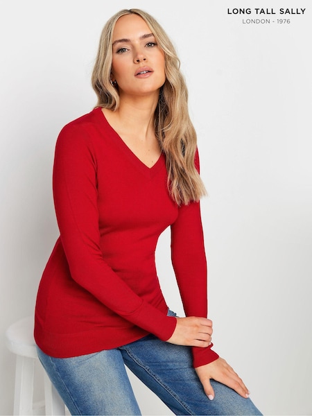 Long Tall Sally Red V-Neck Long Sleeve Jumper (E40887) | $47