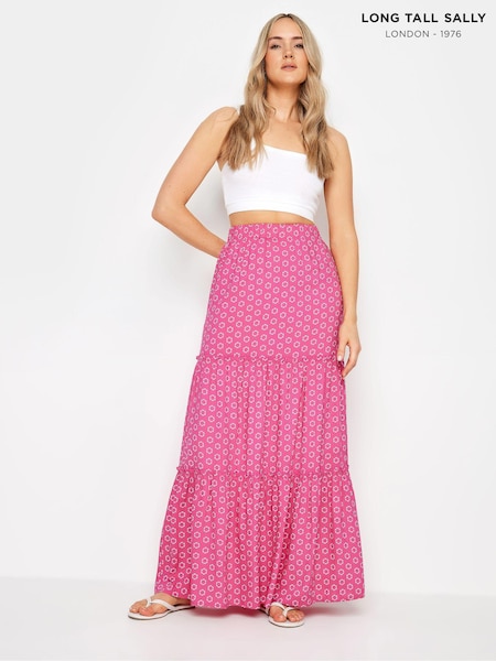 Long Tall Sally Pink Printed Tiered Maxi Skirt (E40919) | €26