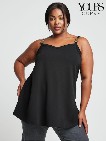 Schwarz - Yours Curve Limited Double Metal Trim Cami Top (E41027) | 45 €