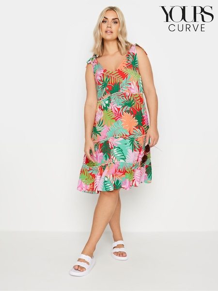 Yours Curve Red Limited Tiered Frill Tie Sleeve Mini Dress (E41033) | €36