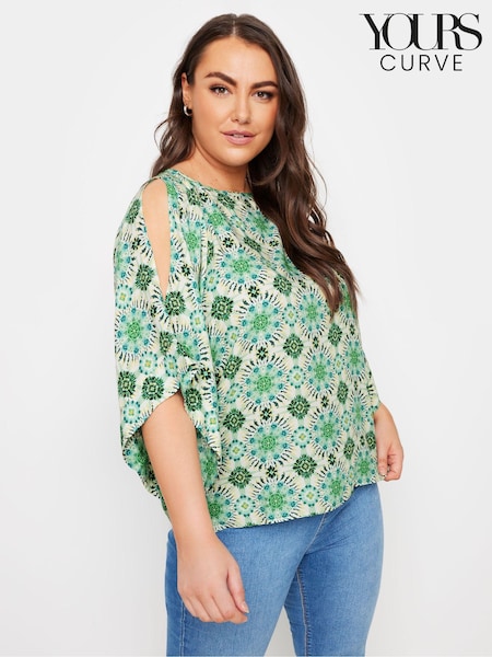 Зеленый - Yours Curve Abstract Cold Shoulder Blouse (E41041) | €34
